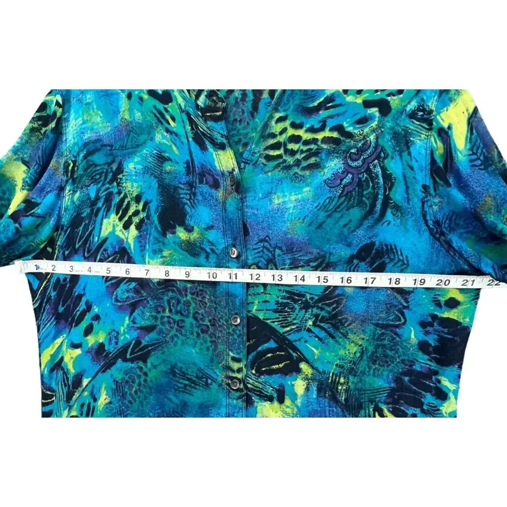 Chico's long jacket sz 2 sz 12 floral print green blue black sheer EUC - Picture 4 of 14